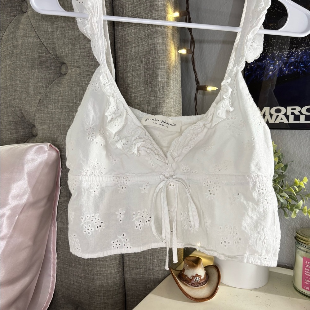 White Ruffle Crop Top - Picture 2 of 3